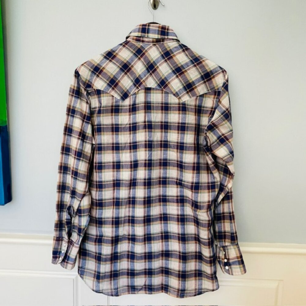 Levi's Vintage 70's White Tab Western Workwear Pearl Snap Plaid Shirt Medium - Picture 6 of 9